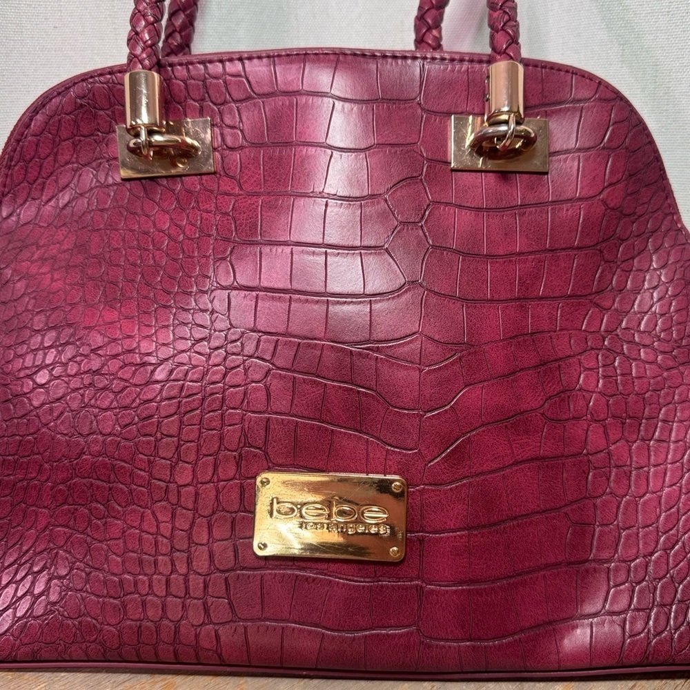Bebe Burgundy Croc-Embossed Satchel Bag - Picture 3 of 6